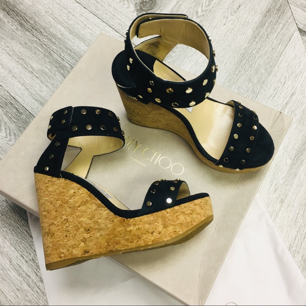 Jimmy Choo | Nelly Studded Wedge In Navy Size 6.5 - Picture 1 of 8